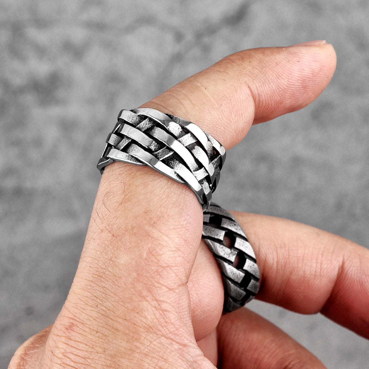 The Captivating Geometric Weave Stainless Steel Ring