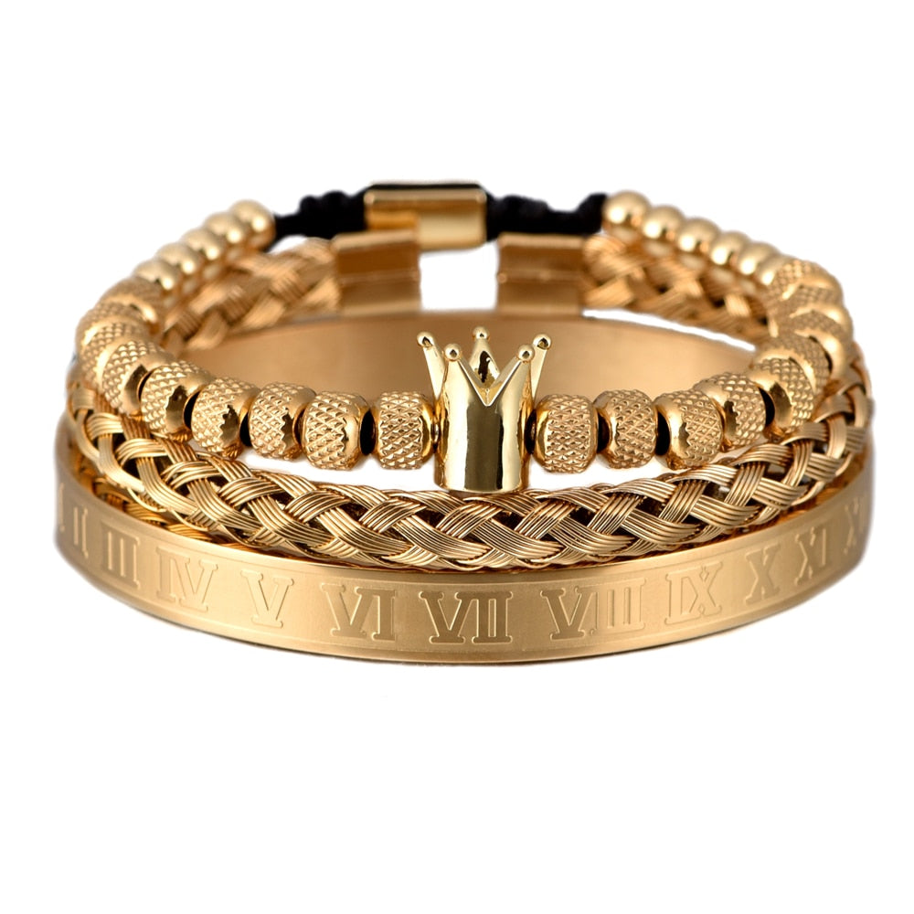 Luxury Roman Royal Gold Crown Open Adjustable Bracelet