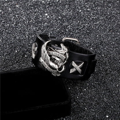 Live to Ride, Ride to Live Eagle Genuine Leather Bracelet