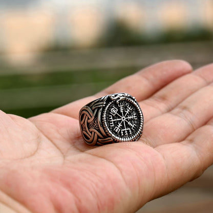 Nordic Voyage Runic Compass Ring