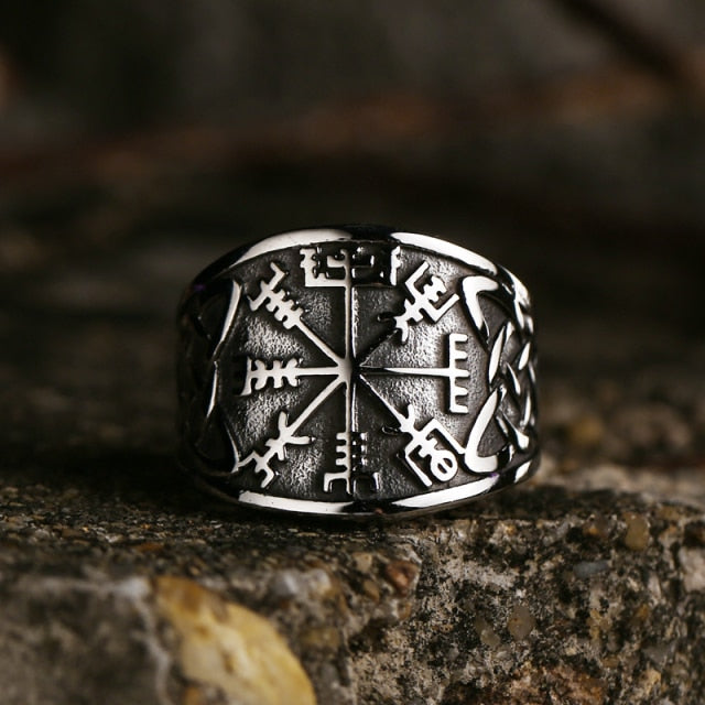 Nordic Voyage Runic Compass Ring