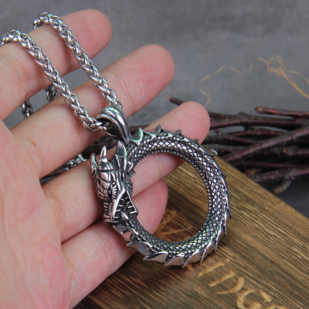 Viking Self-Devourer Ouroboros Valknut Amulet Dragon Necklace