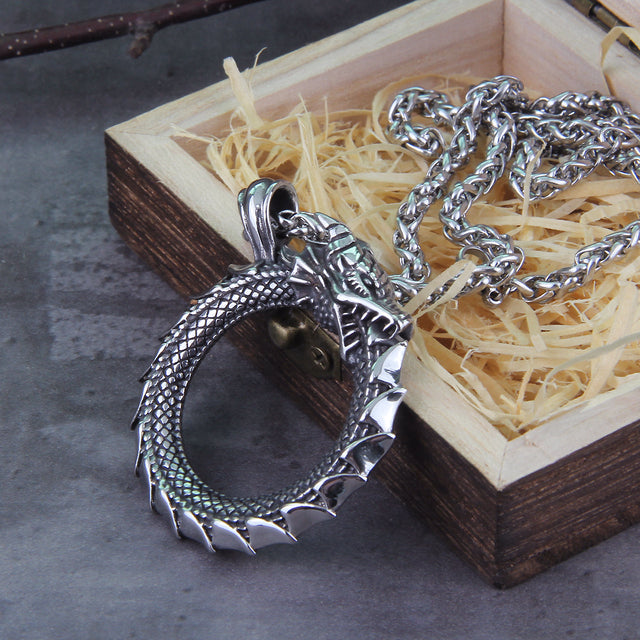 Viking Self-Devourer Ouroboros Valknut Amulet Dragon Necklace