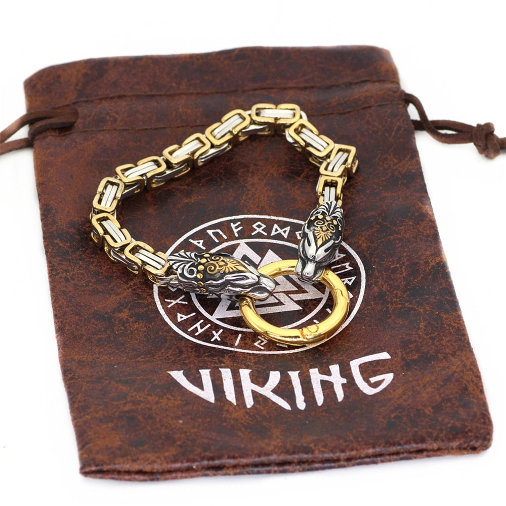 Viking Dragon Head Gold Stainless Bracelet
