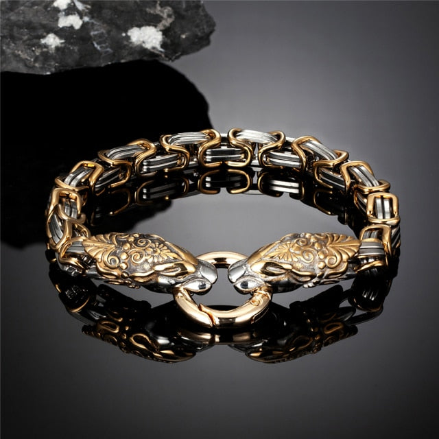 Viking Dragon Head Gold Stainless Bracelet