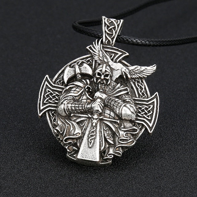 Antique Silver Color Viking Odin Anchor Necklace