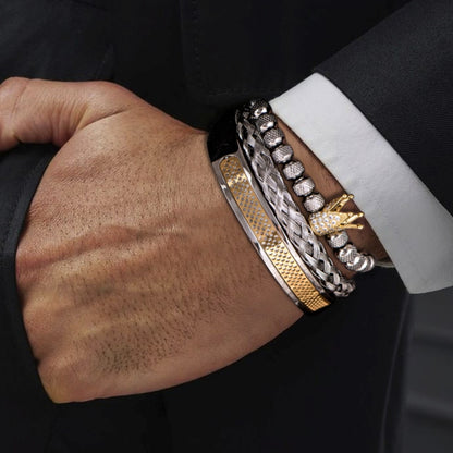 Luxury Silver Set Handmade Crown Contrast Classy Bracelet