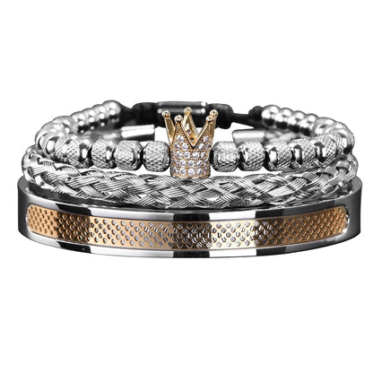 Luxury Silver Set Handmade Crown Contrast Classy Bracelet