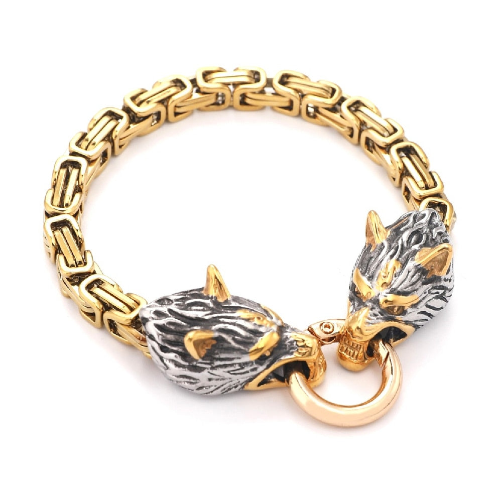 Nordic Vikings Celtic Wolf Gold King Chain Amulet Bracelet