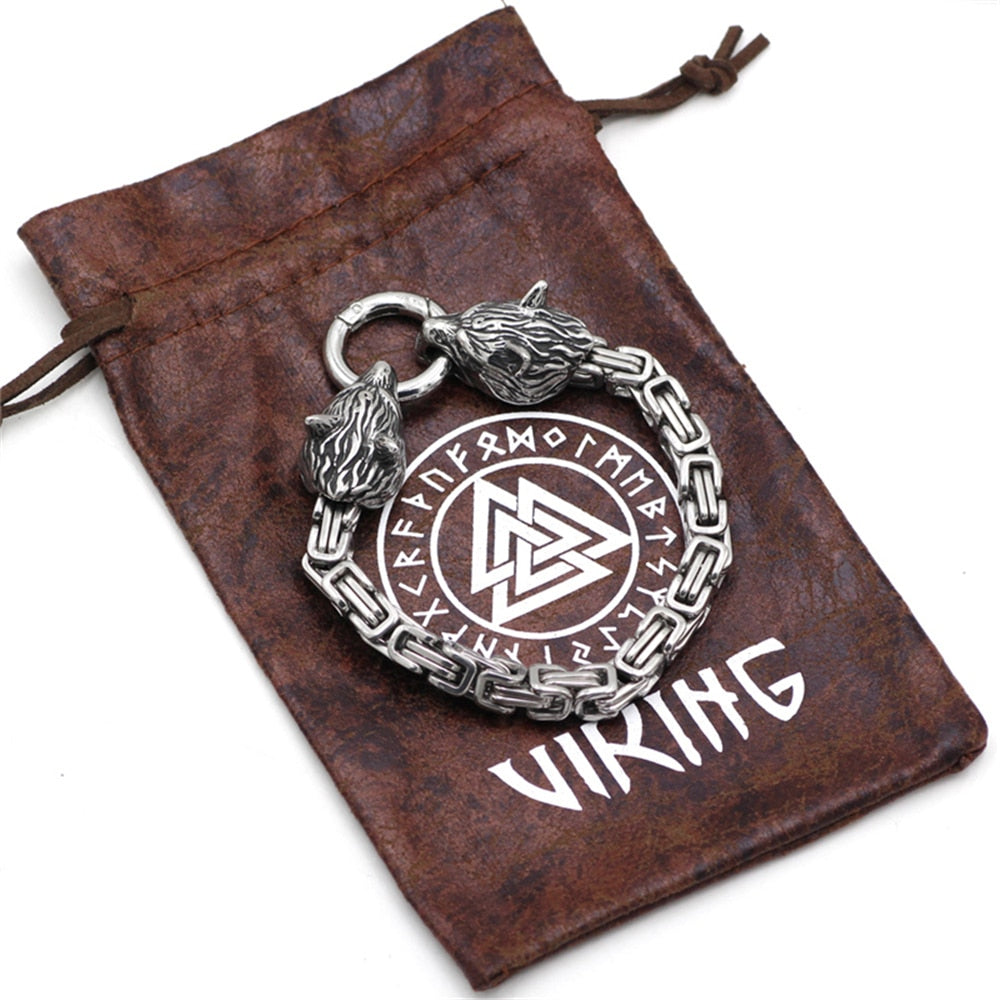 Nordic Vikings Celtic Wolf Gold King Chain Amulet Bracelet