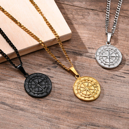 North Star Compass Pendant Stainless Necklace