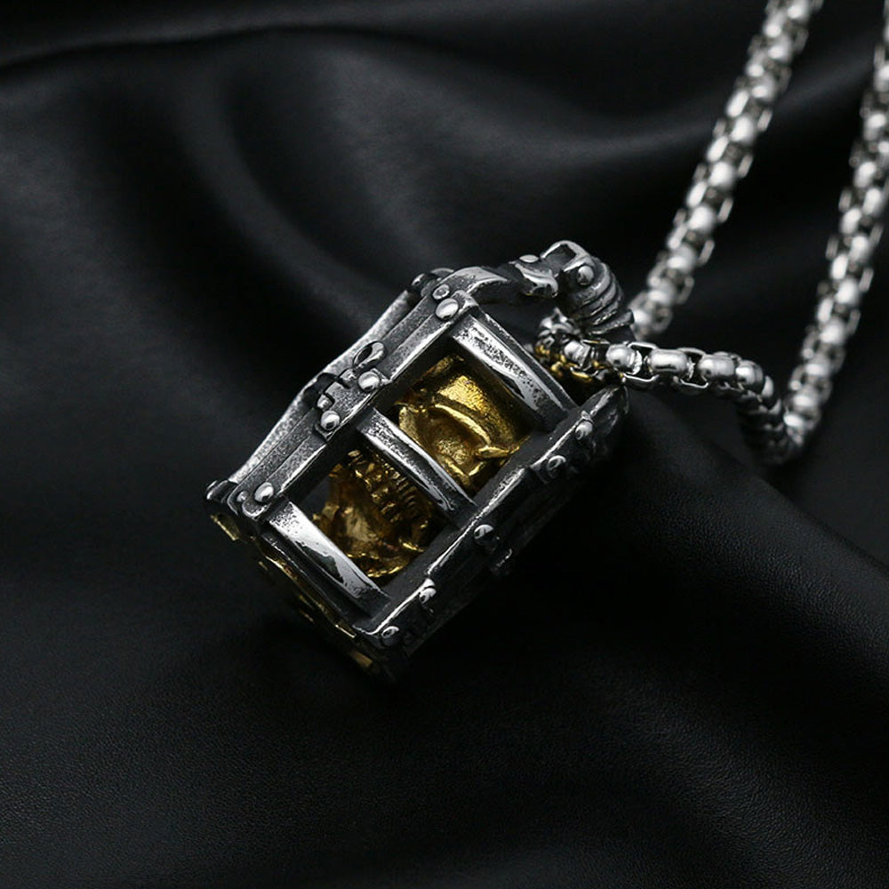 Gothic Stainless Cage Skull Ancient Necklace