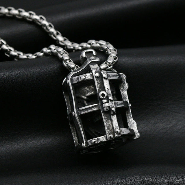 Gothic Stainless Cage Skull Ancient Necklace