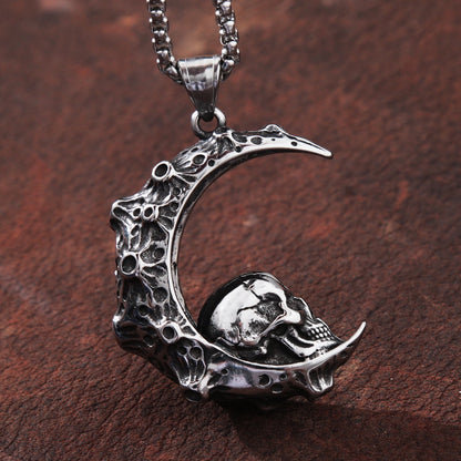 Gothic Crescent Skull Stainless Moon Skull Necklace