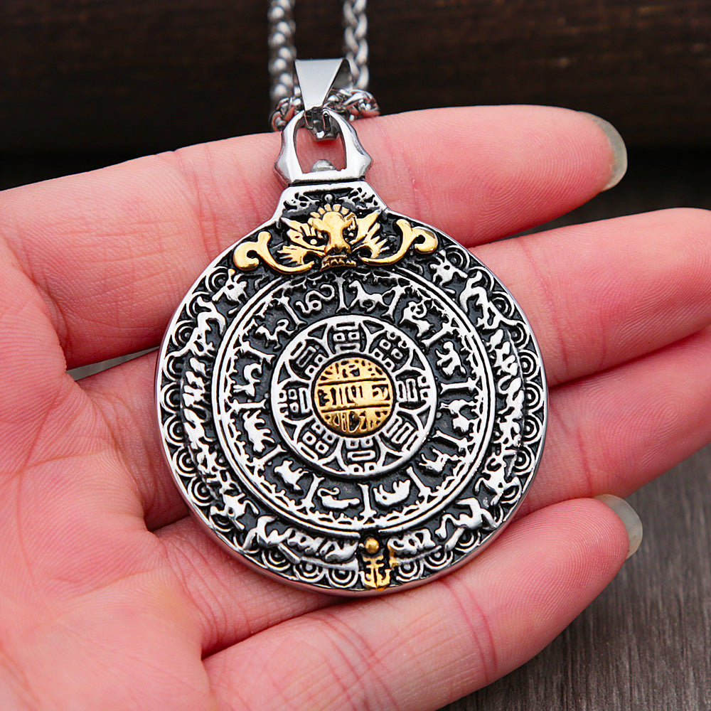 Chinese Ancient Retro Amulet Jiugong Gossip Antique Necklace