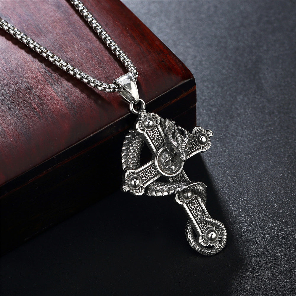 Gothic Skull Cross Mythical Dragon Necklace
