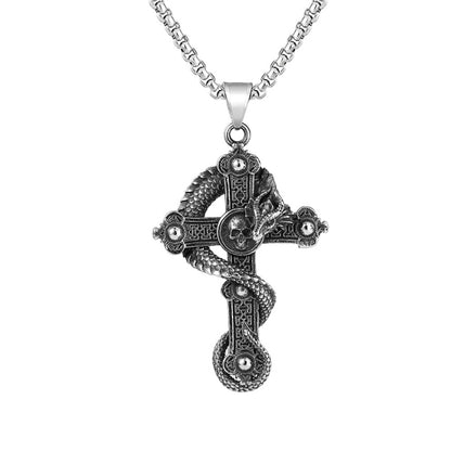 Gothic Skull Cross Mythical Dragon Necklace