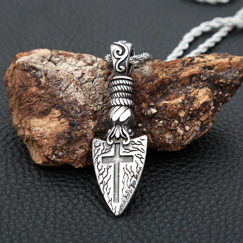 Vintage Punk Stainless Cross Arrow Spear Necklace