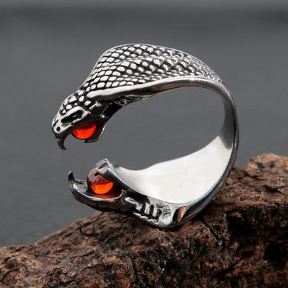The Serpent's Embrace: Gothic Red Stone Snake Ring
