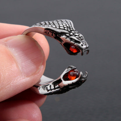 The Serpent's Embrace: Gothic Red Stone Snake Ring
