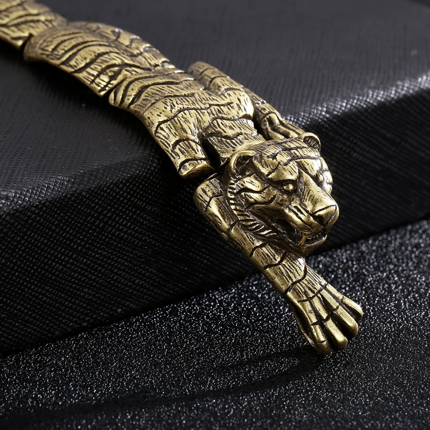 Vintage Gold Blacken Tiger Heavy Wide Bracelet