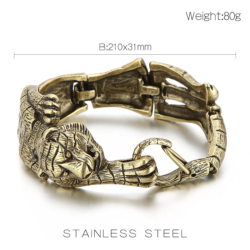 Vintage Gold Blacken Tiger Heavy Wide Bracelet