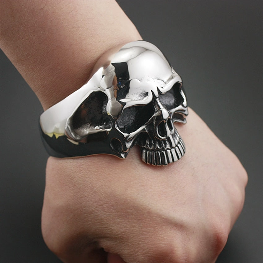 Stainless Huge Heavy Skull Punk Cuff Bracelet