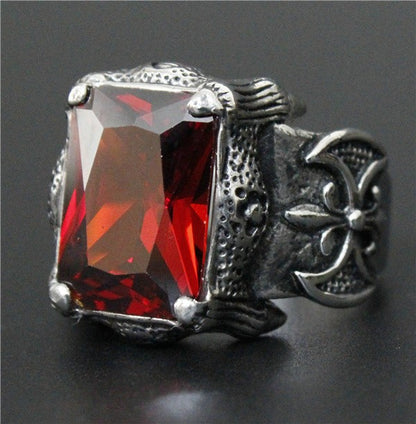 The Rebel's Jewel: Black Red Purple Stone Anchor Ring