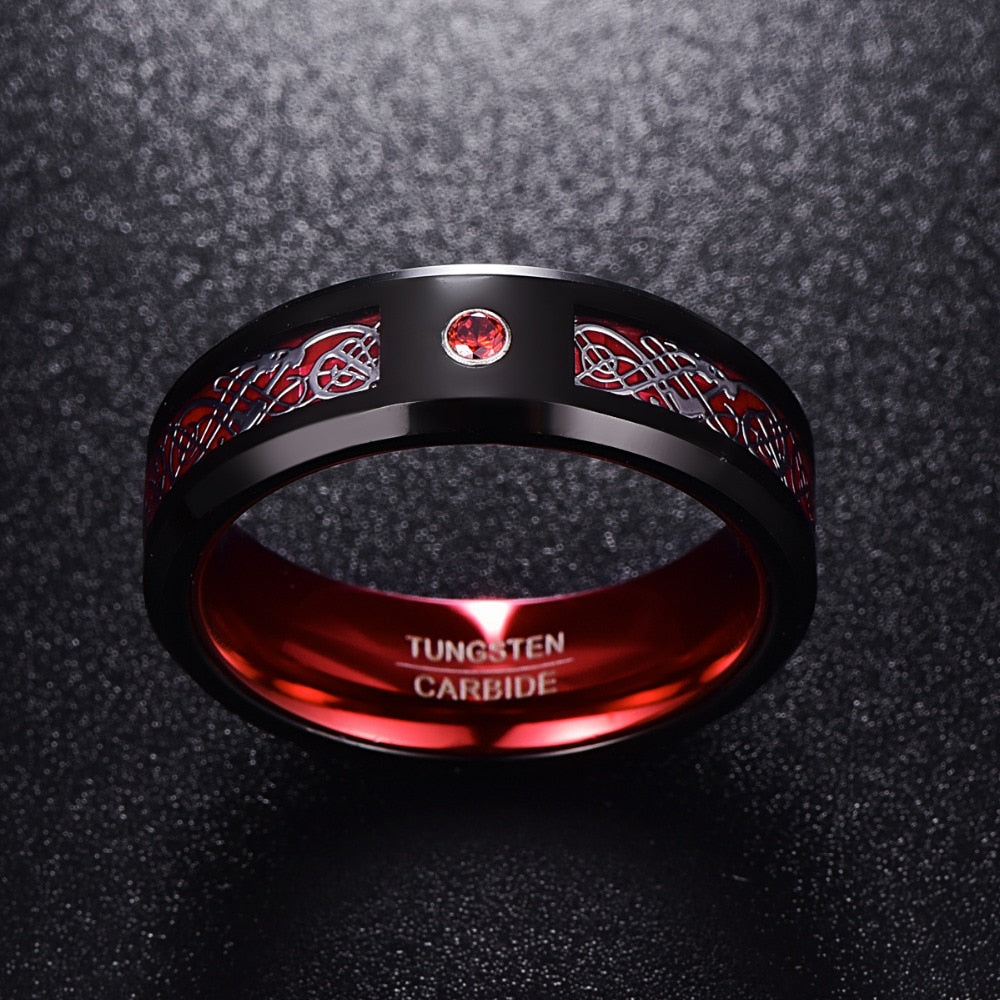 The Fiery Dragon's Embrace Tungsten Ring