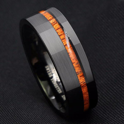 Eternal Harmony Black Tungsten Carbide Koa Wood Ring