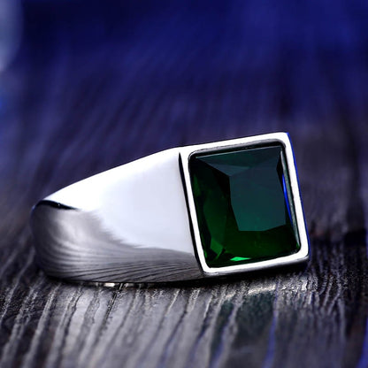 The Enchanting Emerald Titanium Square Stone Ring