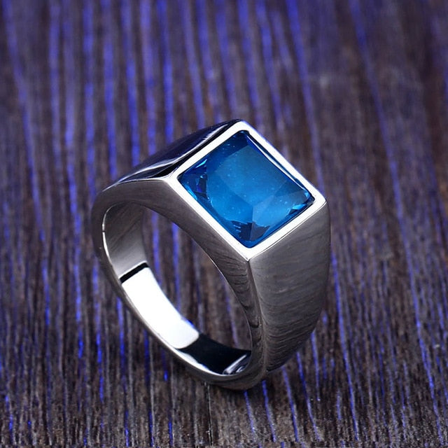 The Enchanting Emerald Titanium Square Stone Ring
