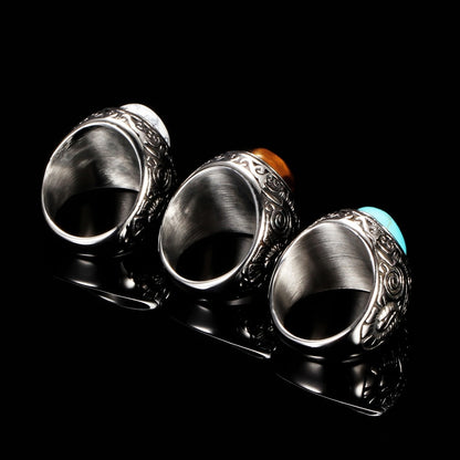 The Enchanting Opal Noir Titanium Steel Inlaid Ring