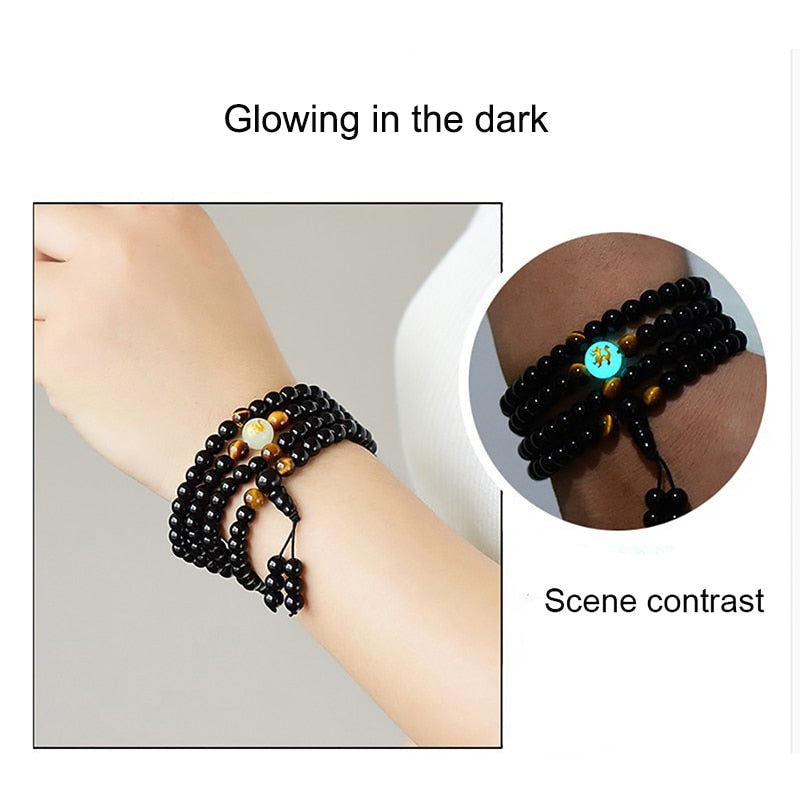 Glow In The Dark Dragon Black Bead Buddha Bracelet