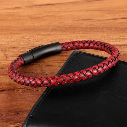 Simple Black Stainless Leather Bracelet