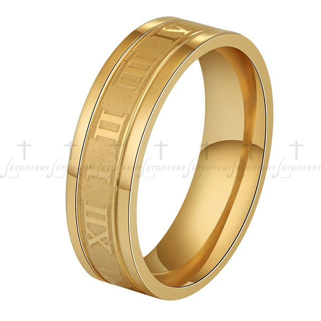 Stainless Gold-Color Roman Numerals Ring