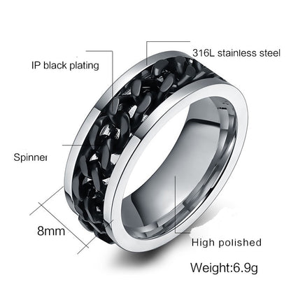 Stainless Steel Silver Rotating Chain Ring